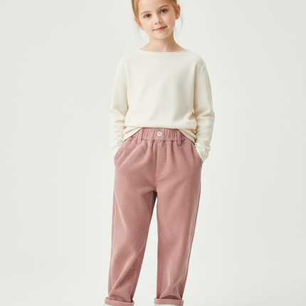 Pantalon Chino Rose Côtelé Ample Doublé Chaud - Cordé