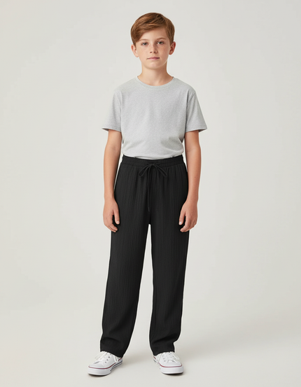 Pantalon Chino Noir Côtelé Ample Cordon Garçon Décontracté - Cordé