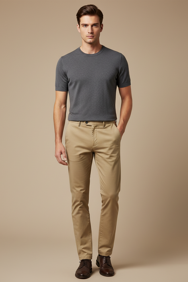 Pantalon Chino Extensible Homme - Beige Gabardine