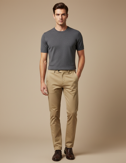 Pantalon Chino Extensible Homme - Beige Gabardine