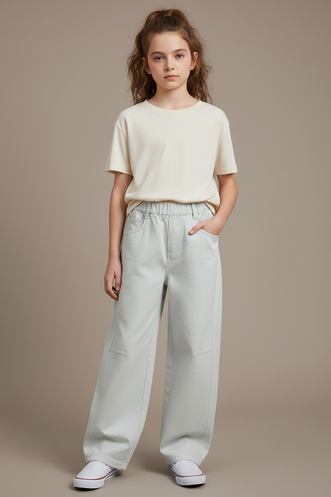 Pantalon Chino Large Bleu Clair Enfant Décontracté - Coton