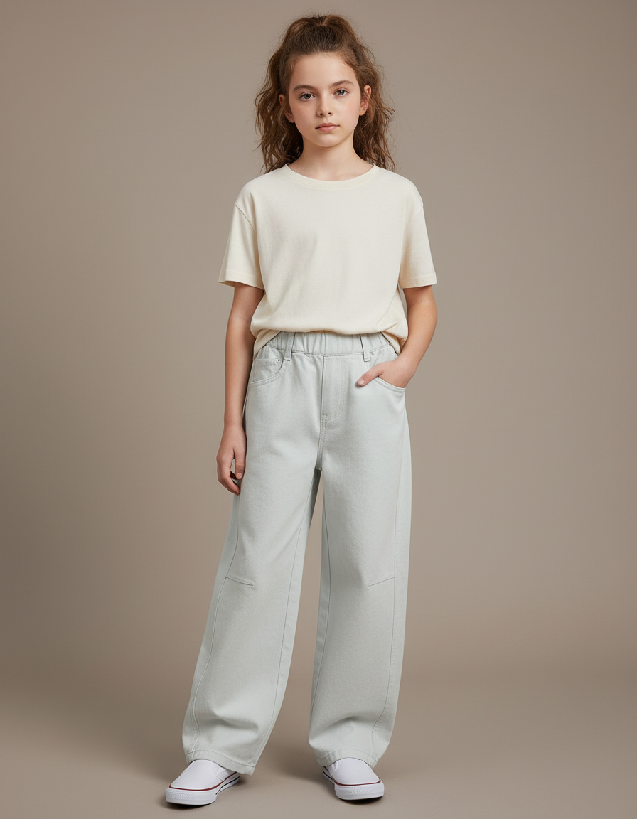 Pantalon Chino Large Bleu Clair Enfant Décontracté - Coton