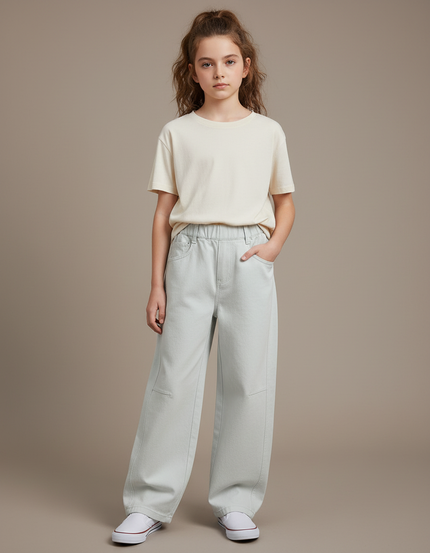 Pantalon Chino Large Bleu Clair Enfant Décontracté - Coton