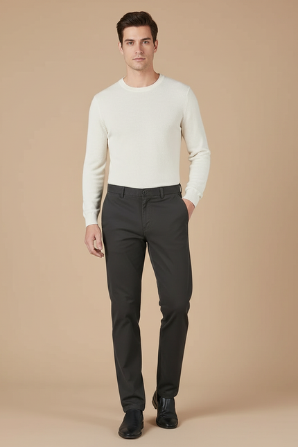 Pantalon Chino Gris Anthracite Coton Coupe Droite Homme