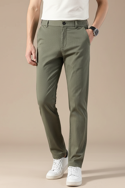 Pantalon Chino Vert Olive Coton Droit Homme Décontracté - Kaki