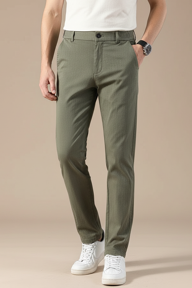 Pantalon Chino Vert Olive Coton Droit Homme Décontracté - Kaki