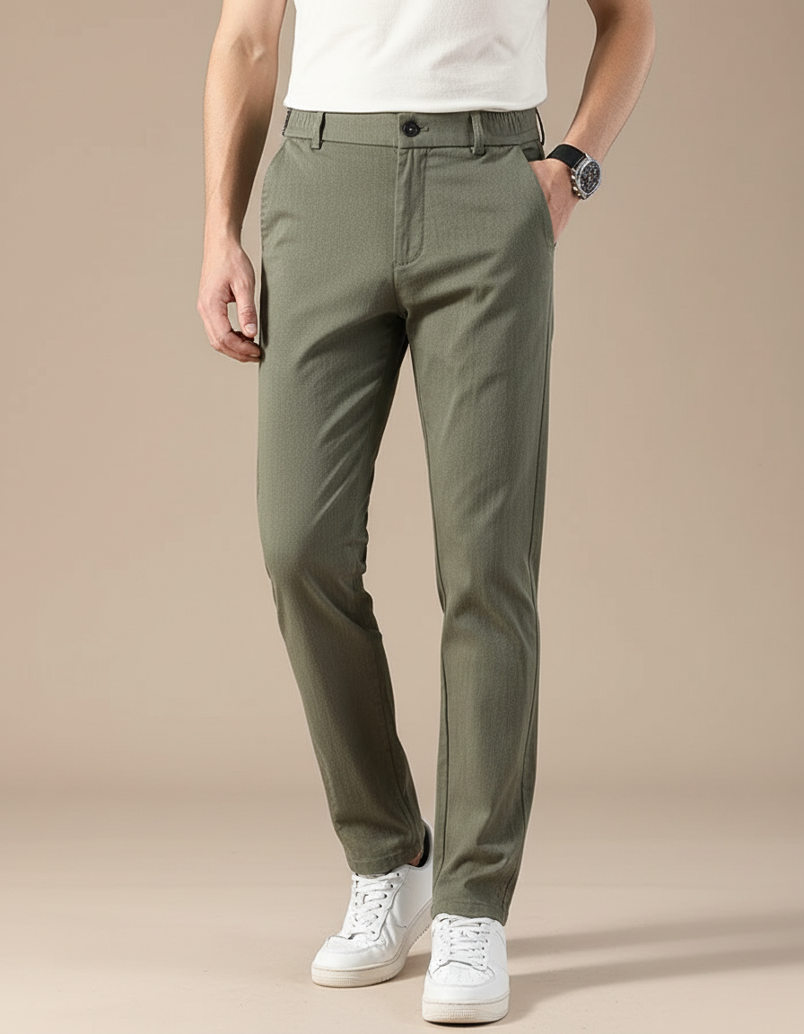 Pantalon Chino Vert Olive Coton Droit Homme Décontracté - Kaki