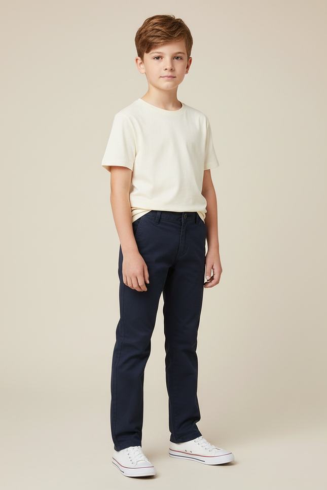 Pantalon Chino Bleu Marine Coton Coupe Droite Garçon
