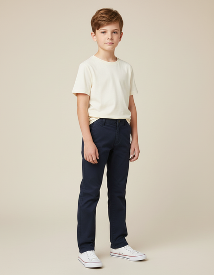 Pantalon Chino Bleu Marine Coton Coupe Droite Garçon