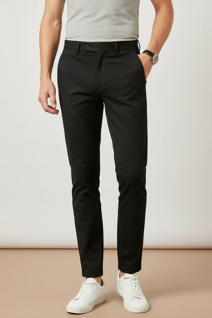 Pantalon Chino Noir Uni Slim Homme Élégant - Gabardine