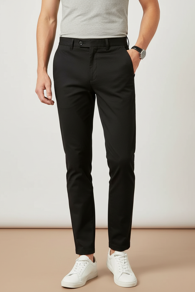 Pantalon Chino Noir Uni Slim Homme Élégant - Gabardine