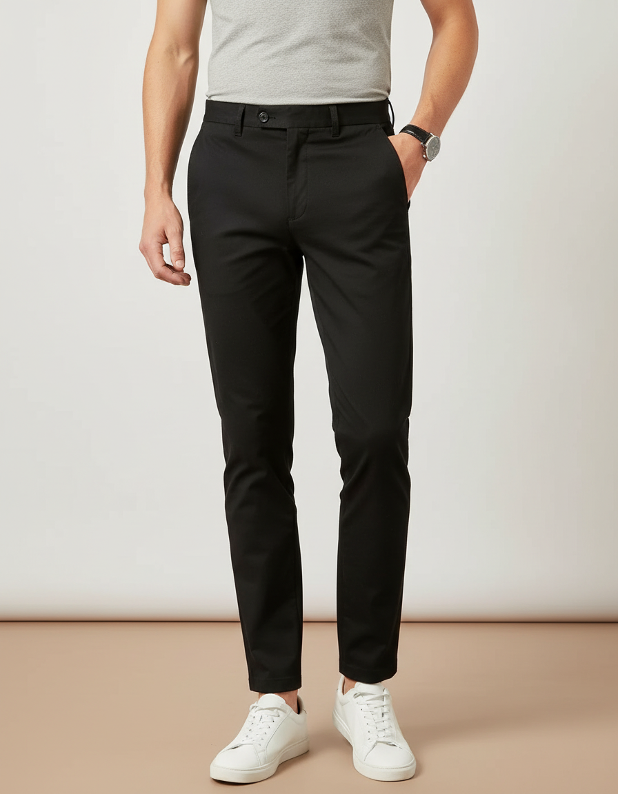 Pantalon Chino Noir Uni Slim Homme Élégant - Gabardine