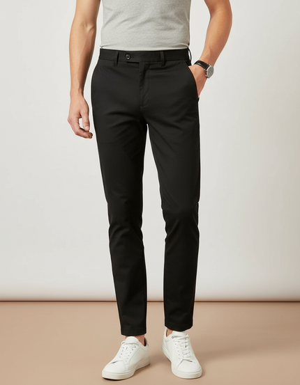 Pantalon Chino Noir Uni Slim Homme Élégant - Gabardine