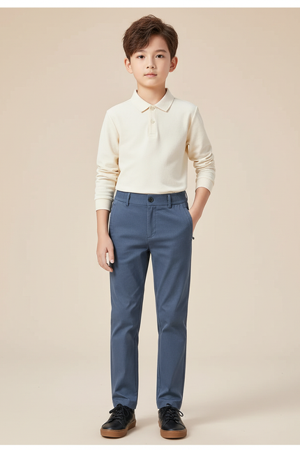 Pantalon Chino Bleu Coton Droit Confortable Garçon