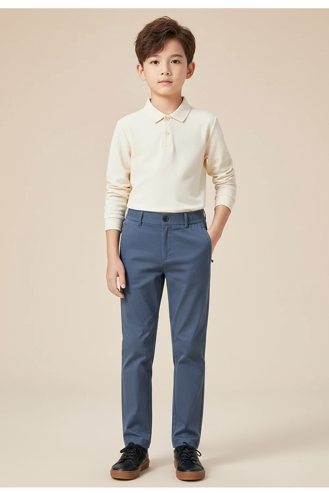 Pantalon Chino Bleu Coton Droit Confortable Garçon