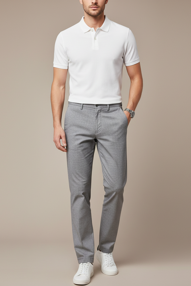 Pantalon Chino Gris Slim Micro-Motif Décontracté Homme - Polyester