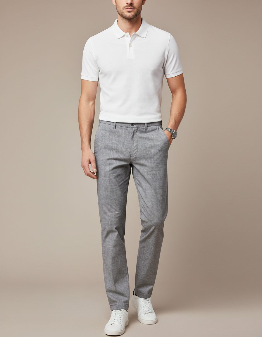 Pantalon Chino Gris Slim Micro-Motif Décontracté Homme - Polyester