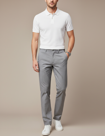 Pantalon Chino Gris Slim Micro-Motif Décontracté Homme - Polyester