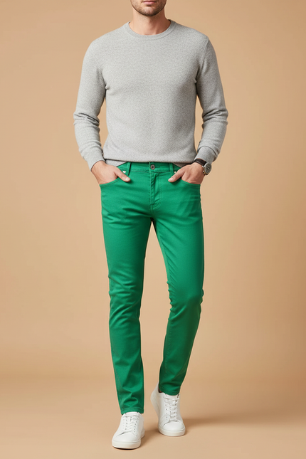Pantalon Chino Vert Homme Slim Coton Décontracté