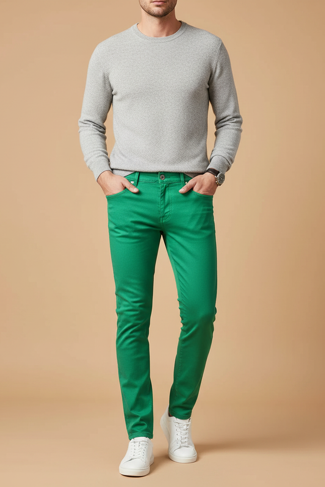 Pantalon Chino Vert Homme Slim Coton Décontracté