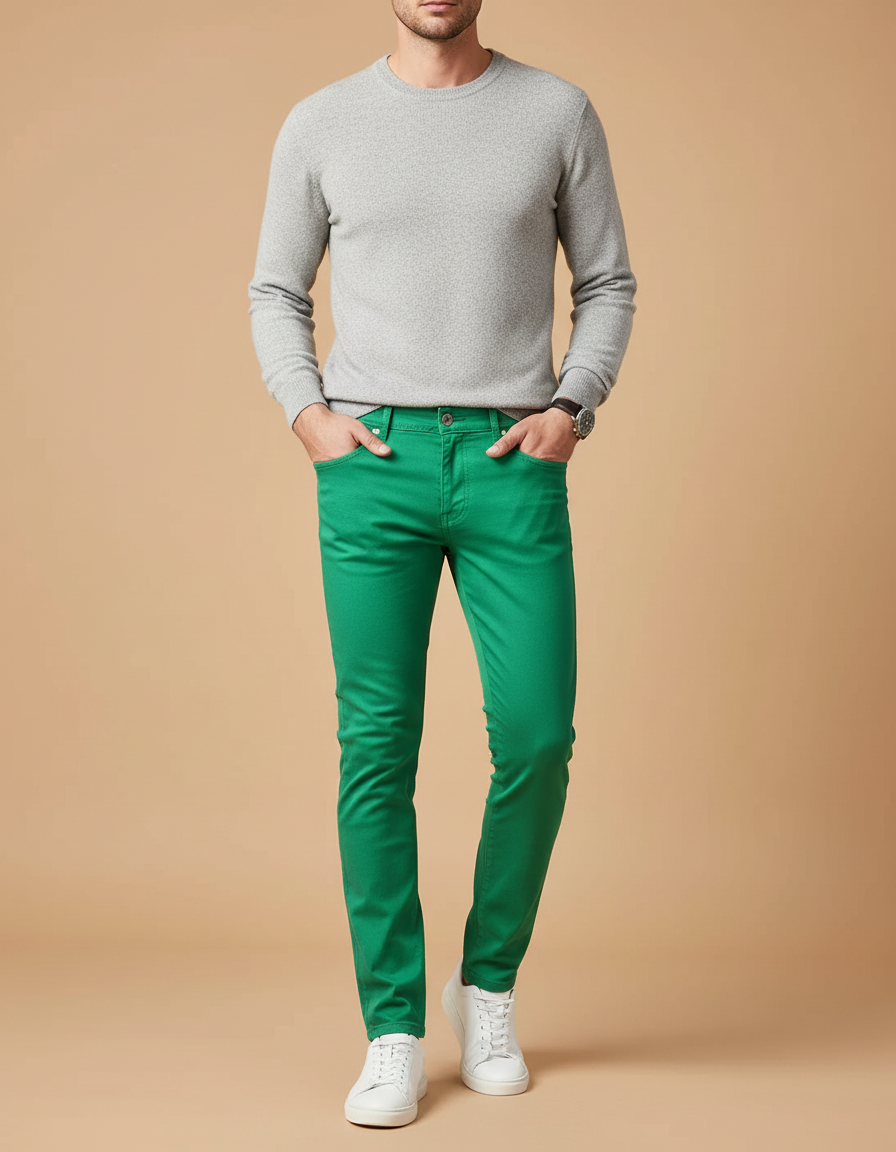 Pantalon Chino Vert Homme Slim Coton Décontracté
