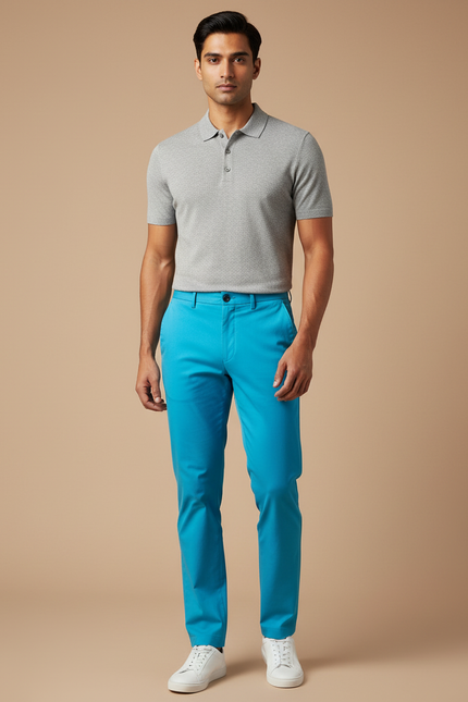 Pantalon Chino Homme Bleu Turquoise - Gabardine