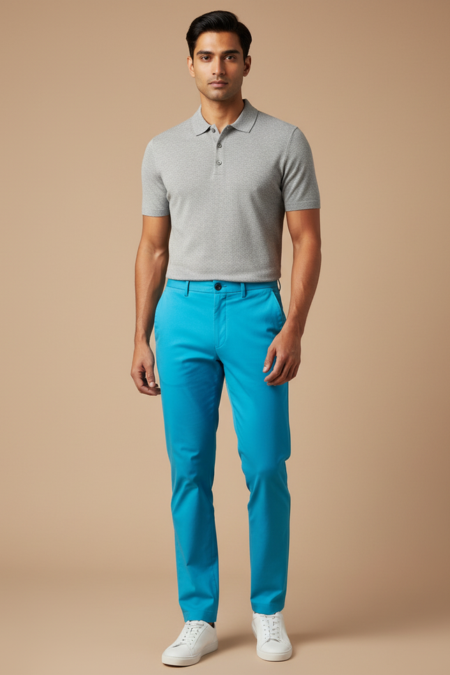 Pantalon Chino Homme Bleu Turquoise - Gabardine