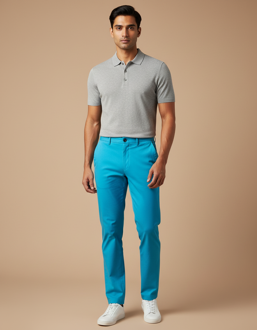 Pantalon Chino Homme Bleu Turquoise - Gabardine