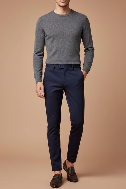 Pantalon Chino Bleu Marine Slim Élégant Homme - Coton