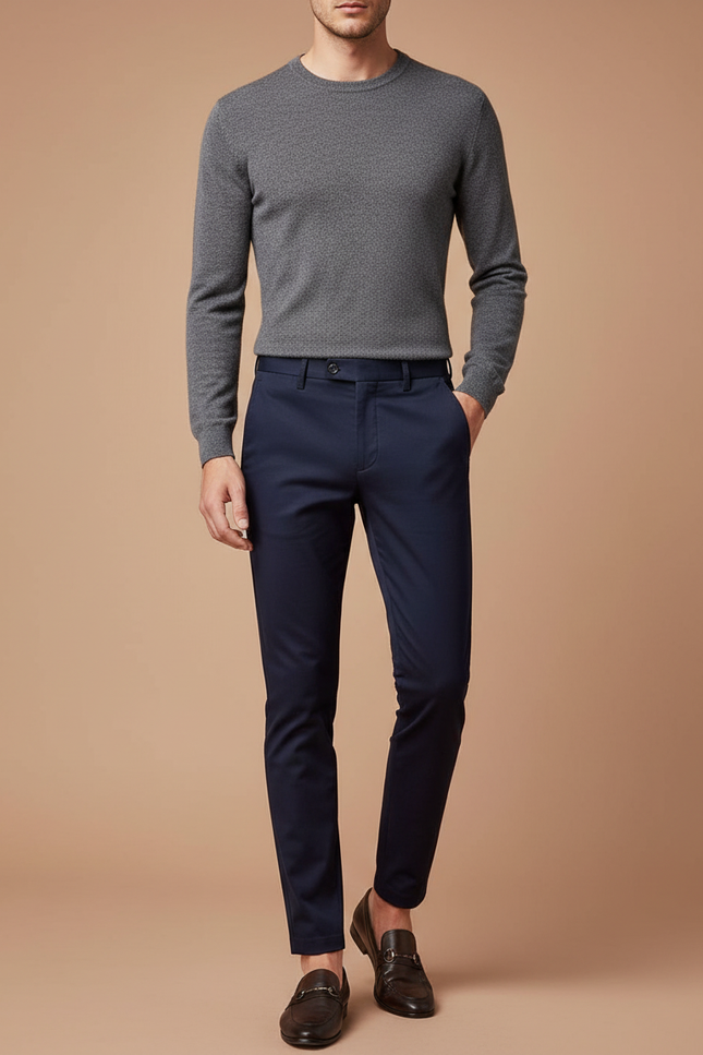 Pantalon Chino Bleu Marine Slim Élégant Homme - Coton