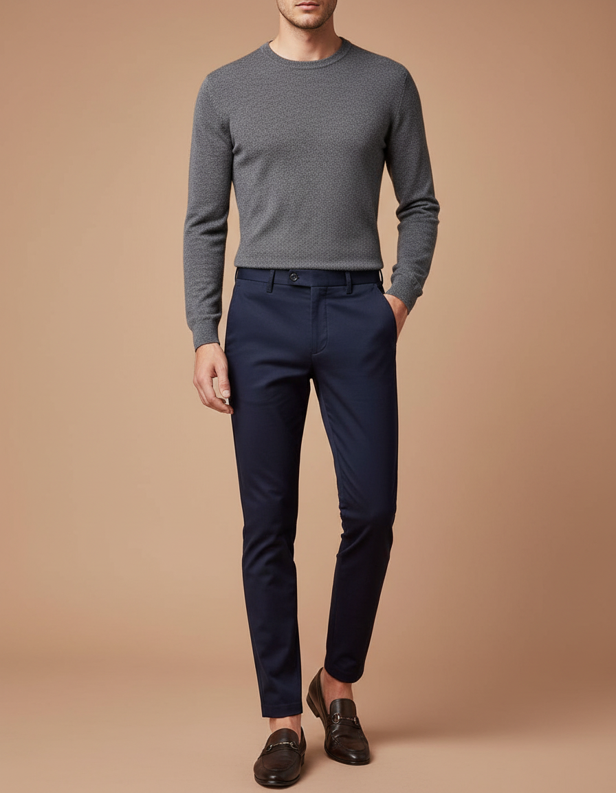 Pantalon Chino Bleu Marine Slim Élégant Homme - Coton