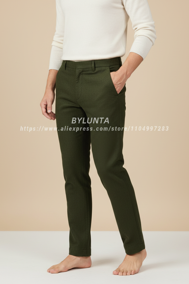Pantalon Chino Vert Olive Droit Élégant Homme - Coton