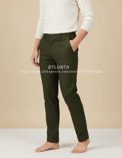 Pantalon Chino Vert Olive Droit Élégant Homme - Coton