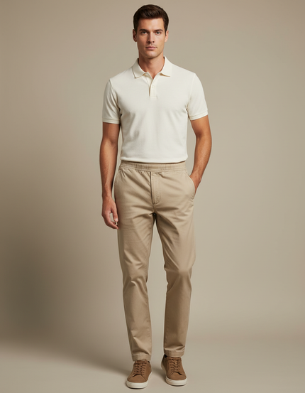 Pantalon Chino Beige Coton Fuselé Élastique Homme