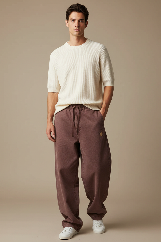 Pantalon Chino Marron Ample Coton Homme Décontracté Urbain