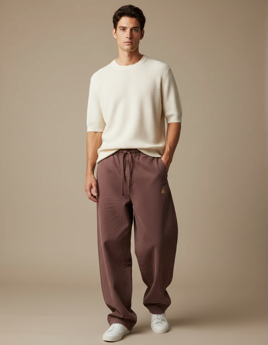 Pantalon Chino Marron Ample Coton Homme Décontracté Urbain