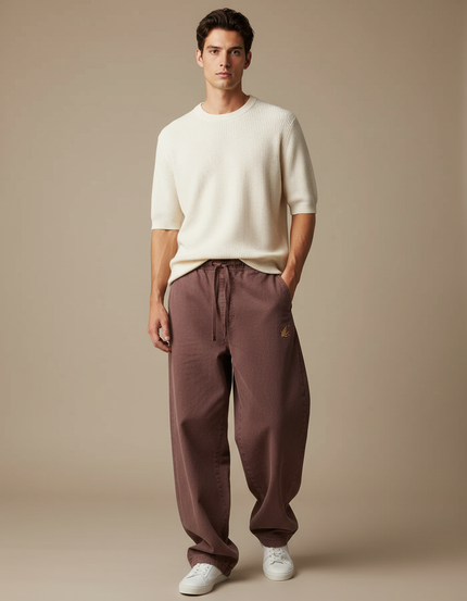 Pantalon Chino Marron Ample Coton Homme Décontracté Urbain