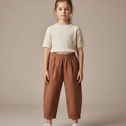 Pantalon Chino Marron Coton Ample Enfant Uni - Molleton