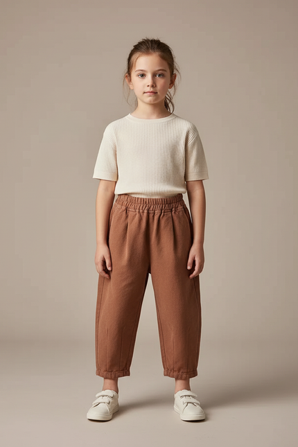Pantalon Chino Marron Coton Ample Enfant Uni - Molleton