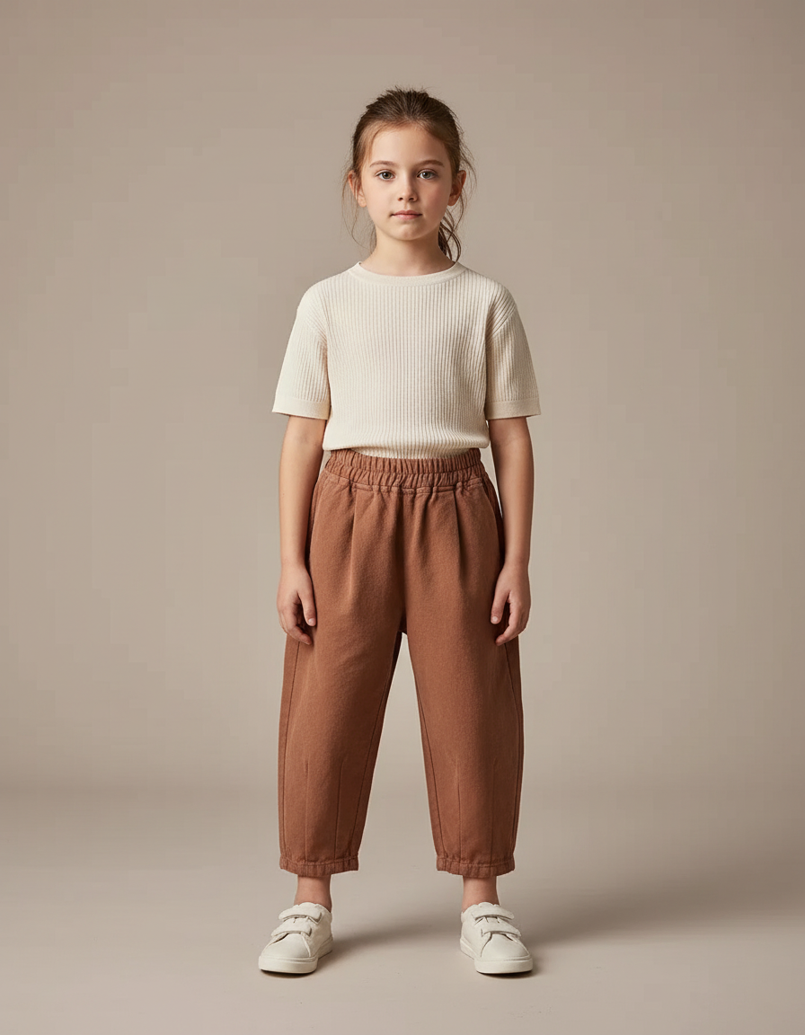 Pantalon Chino Marron Coton Ample Enfant Uni - Molleton