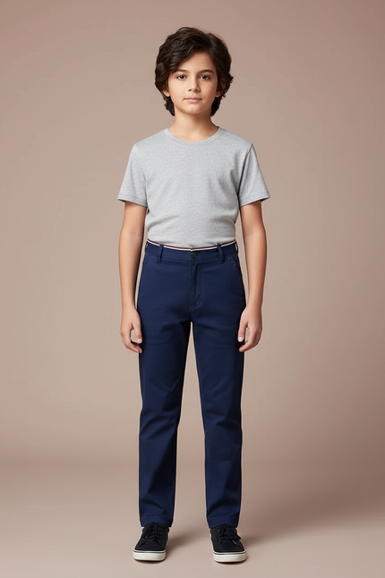Pantalon Chino Bleu Marine Coton Droit Garçon Élégant