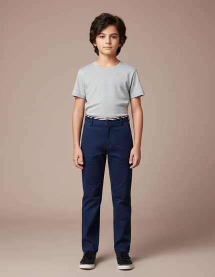Pantalon Chino Bleu Marine Coton Droit Garçon Élégant
