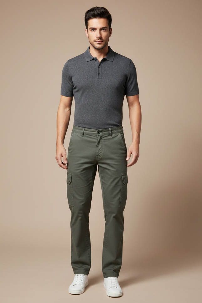 Pantalon Chino Cargo - Kaki Gabardine