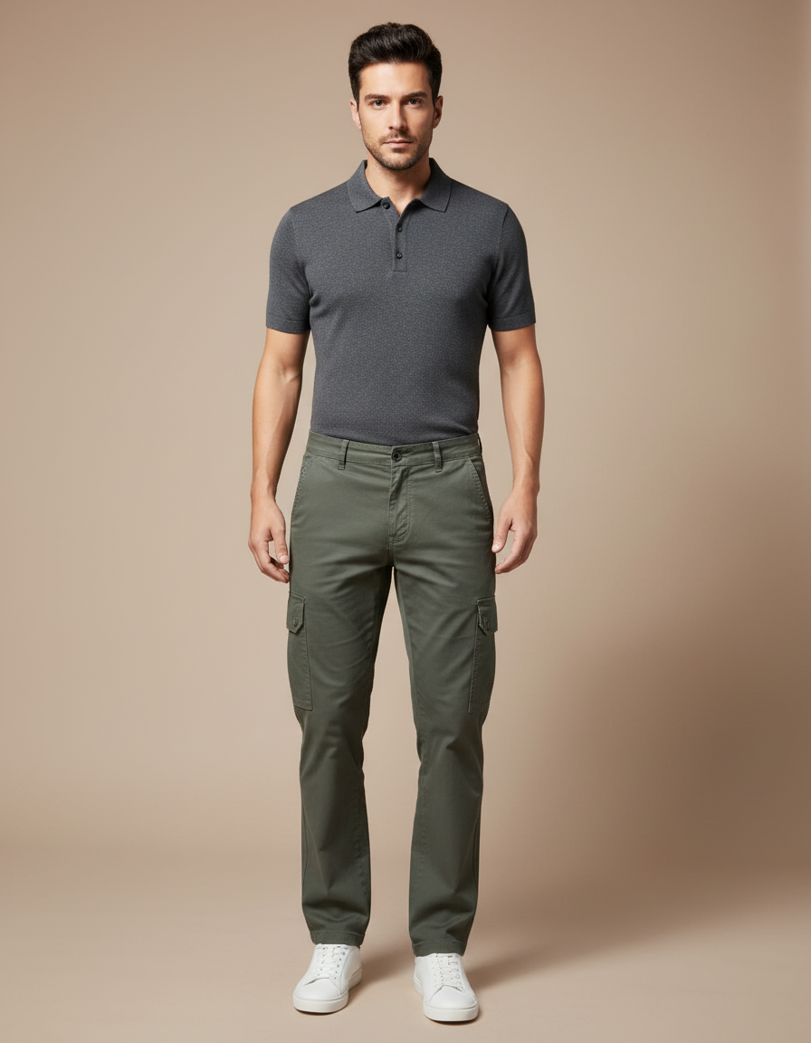 Pantalon Chino Cargo - Kaki Gabardine