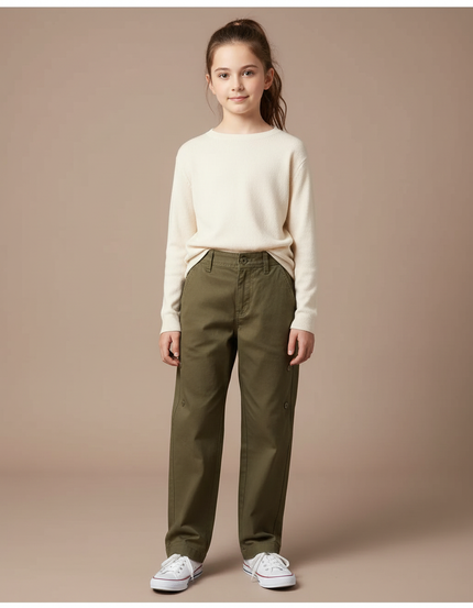 Pantalon Chino Kaki Ample Décontracté Fille Coton