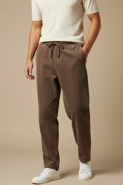 Pantalon Chino Marron Côtelé Droit Décontracté Homme - Cordé