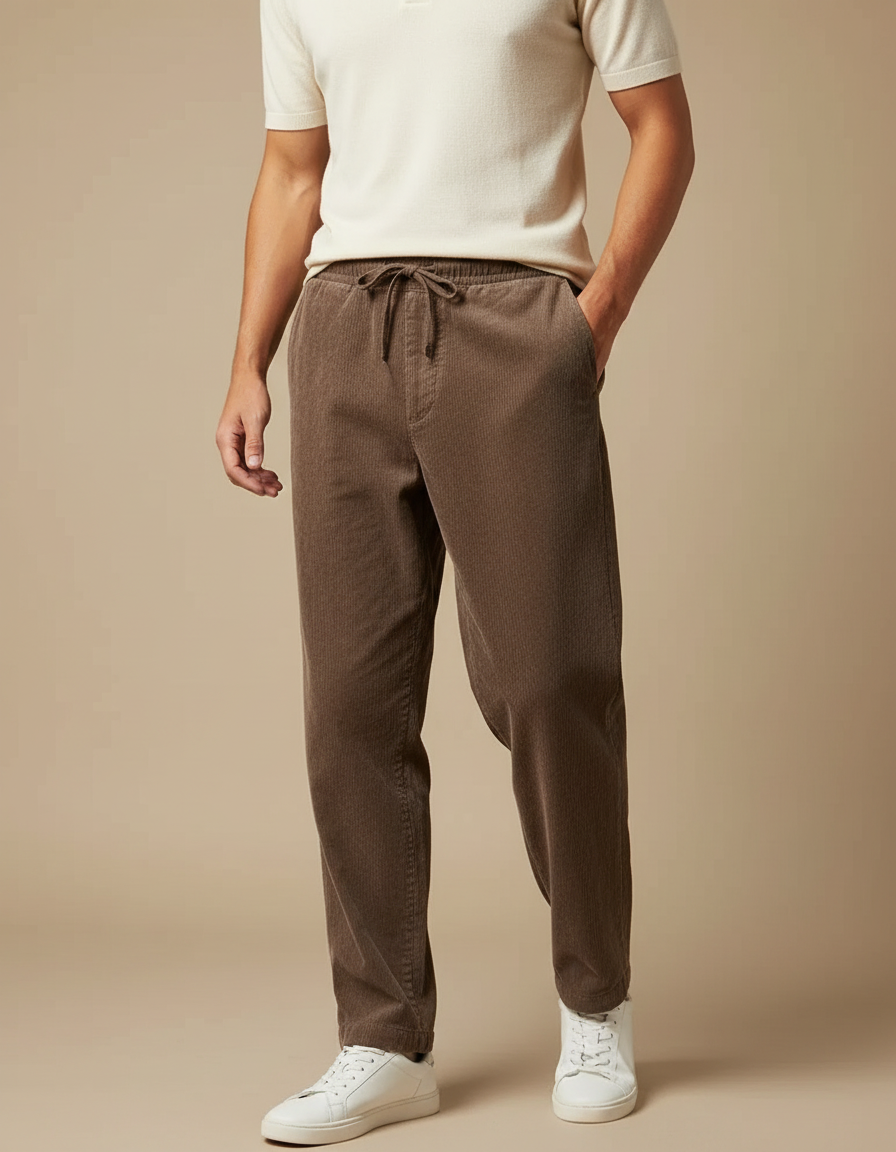 Pantalon Chino Marron Côtelé Droit Décontracté Homme - Cordé