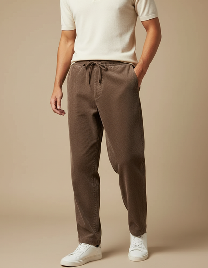 Pantalon Chino Marron Côtelé Droit Décontracté Homme - Cordé