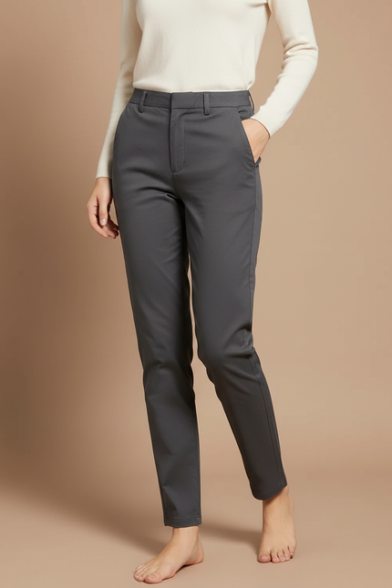 Pantalon Chino Gris Anthracite Coupe Droite Élastique Décontracté - Polyester