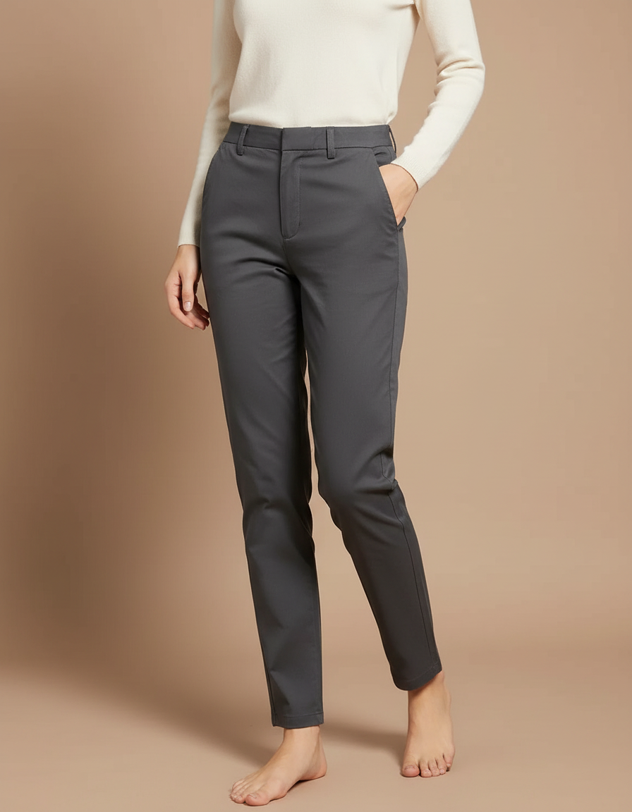 Pantalon Chino Gris Anthracite Coupe Droite Élastique Décontracté - Polyester